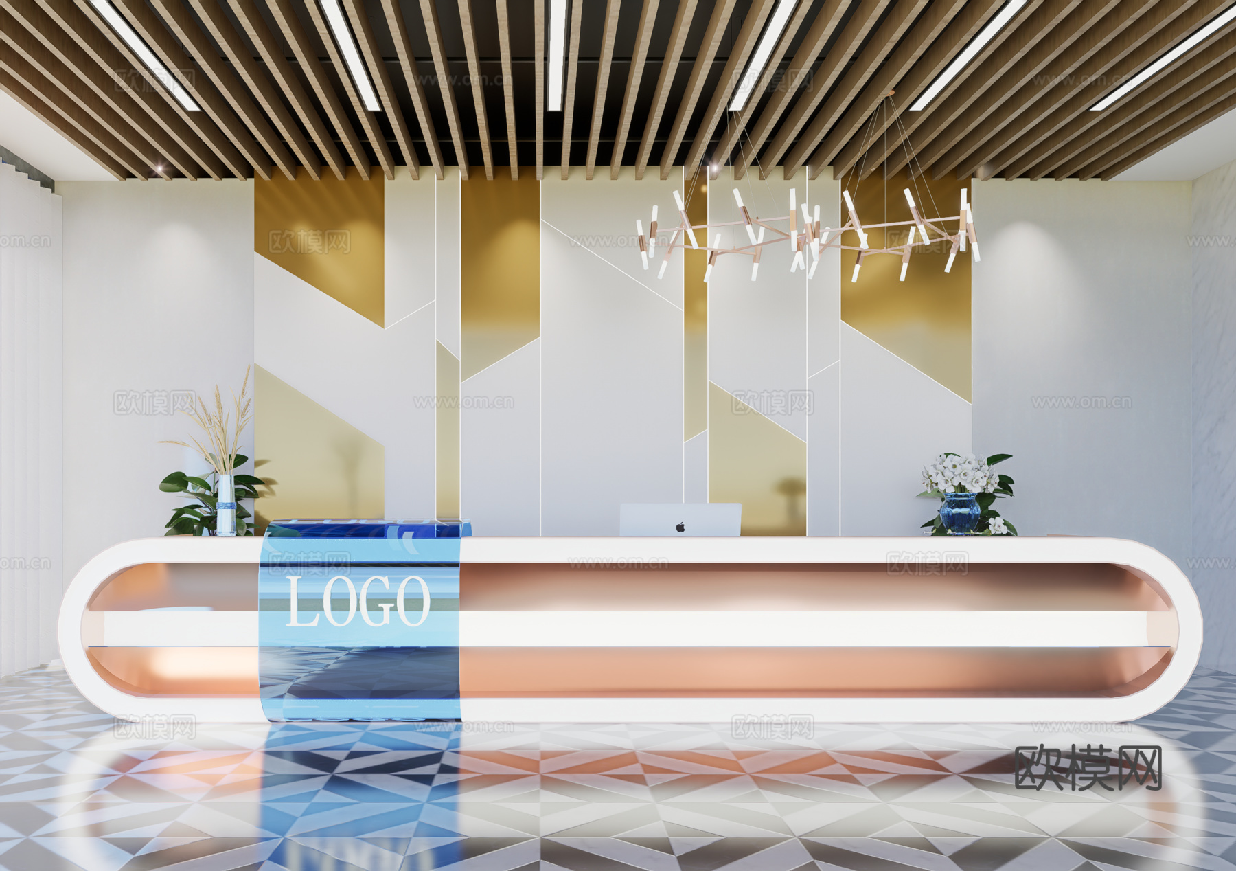 现代简约办公室前台接待台su模型