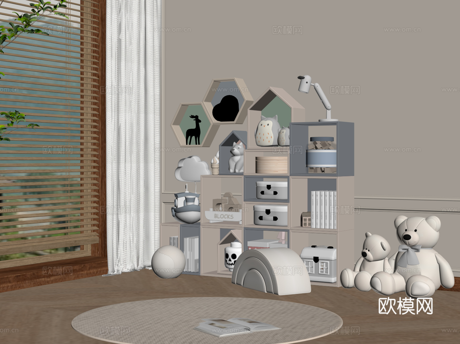现代儿童储物柜 置物架su模型
