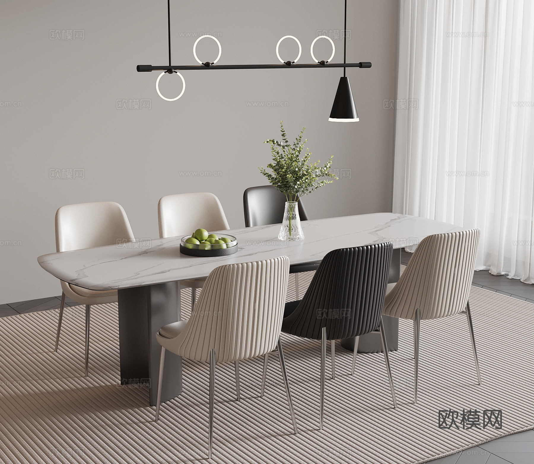 现代简约餐桌椅 吊灯su模型