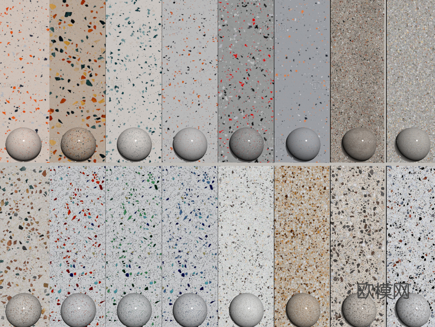 现代水磨石 彩色水磨石 花岗岩 石英石 石材su模型