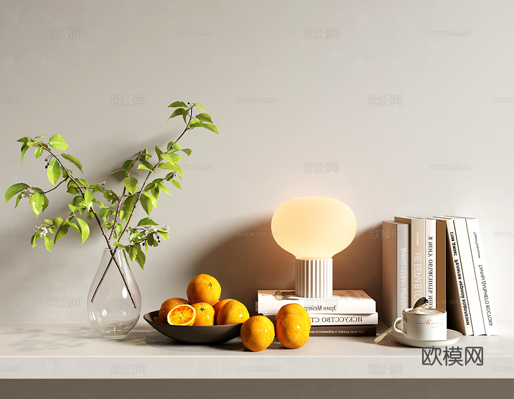 现代奶油装饰品摆件 花艺 水果盘 小台灯su模型