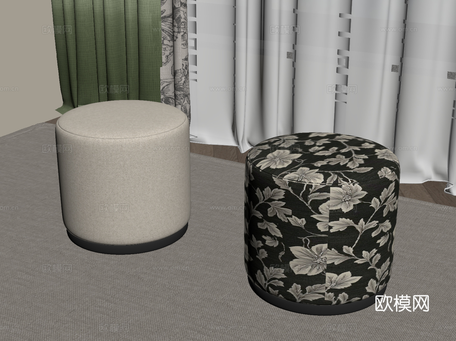 法式复古凳子 化妆凳 梳妆凳su模型