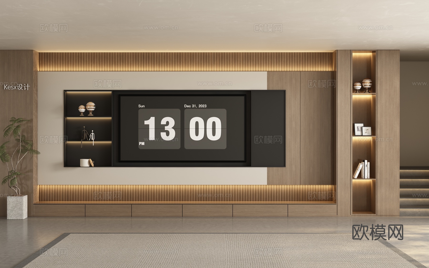 现代电视柜背景墙3d模型