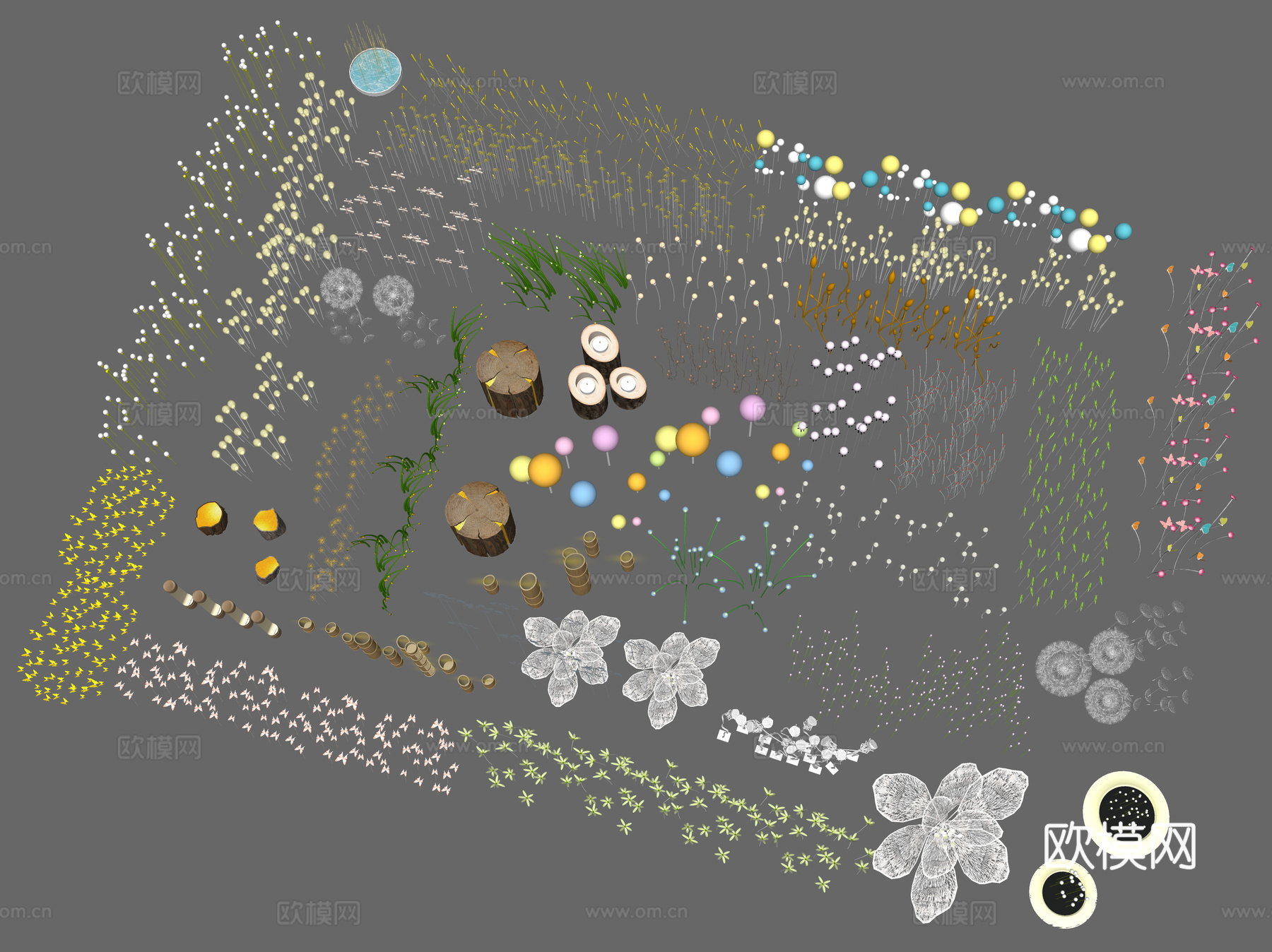 现代星星灯 氛围灯 商业装饰灯 麦穗灯 户外生态景观灯草坪灯su模型