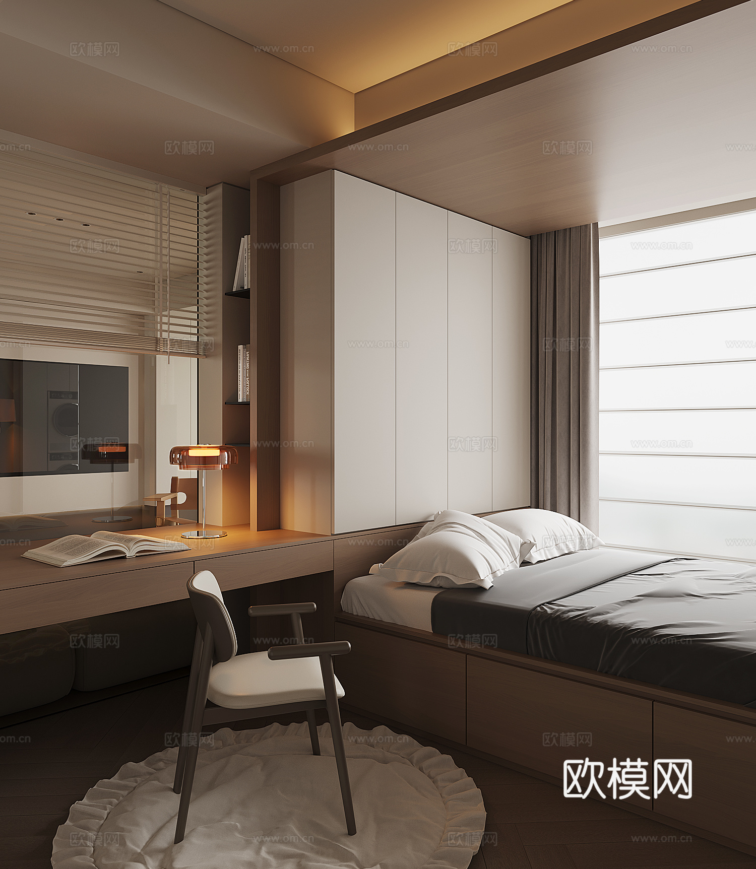 现代榻榻米卧室su模型