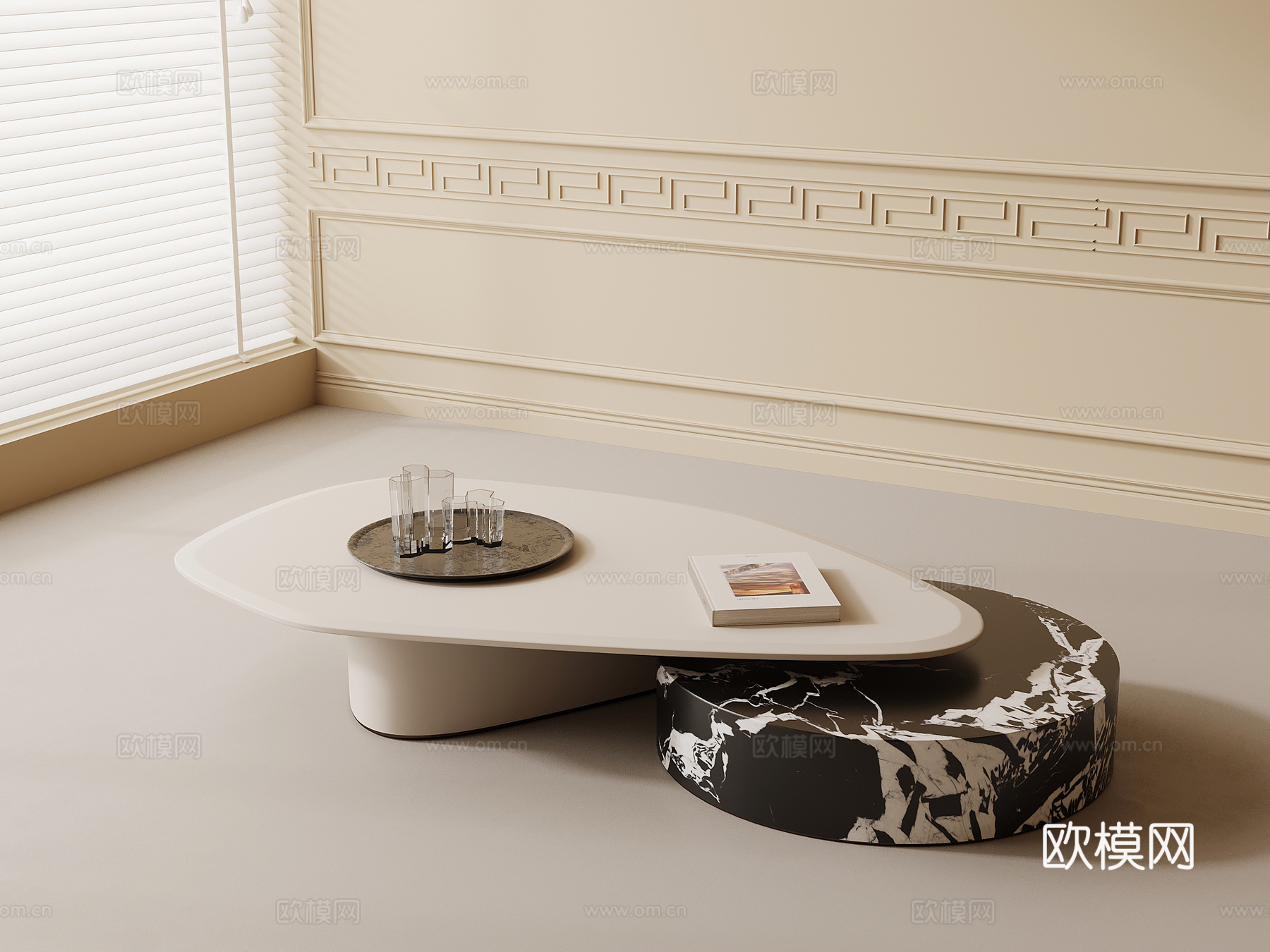 现代奶油风茶几 子母几su模型
