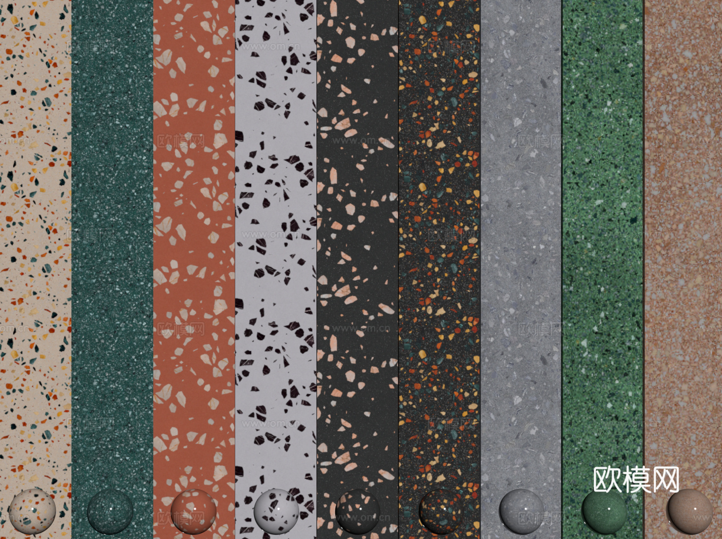 现代水磨石 彩色水磨石 花岗岩 石英石 石材su模型