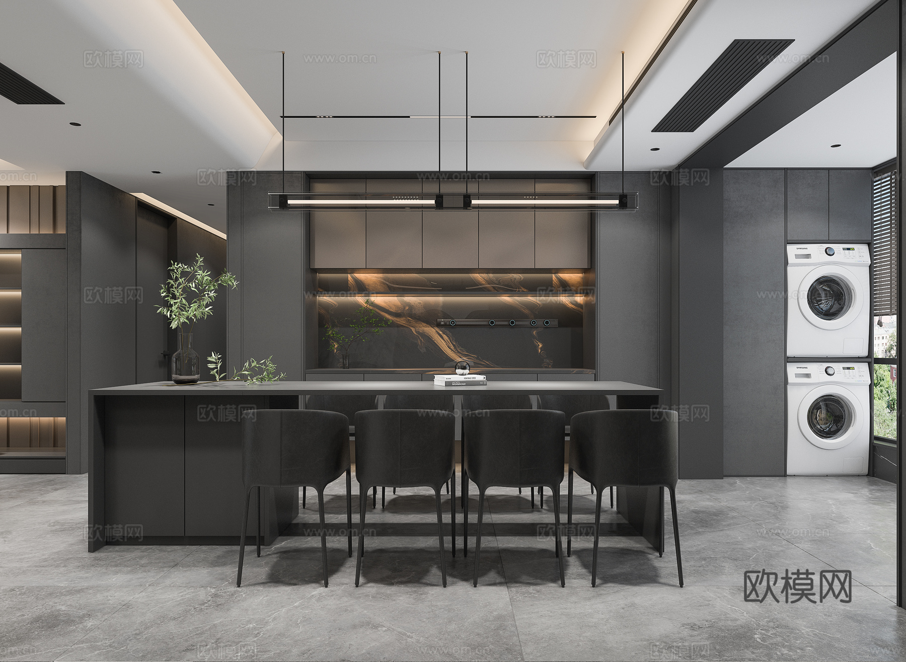 现代客餐厅家具3d模型下载（渲染图4）