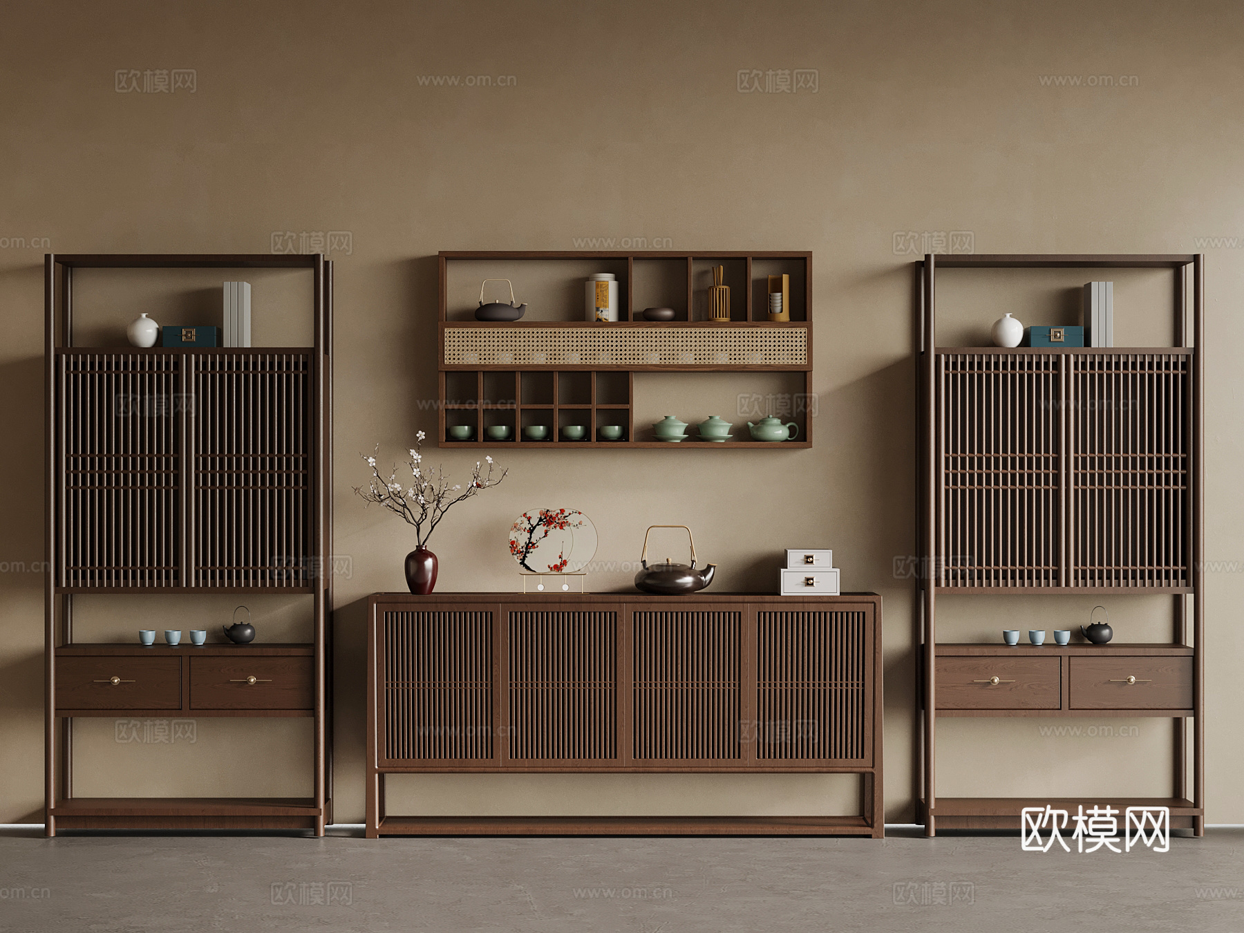 新中式玄关柜 博古架su模型