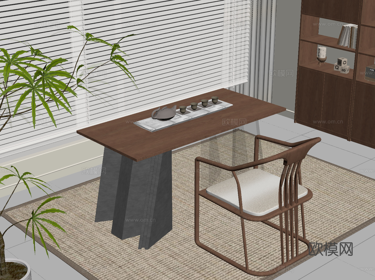 中古风小茶台su模型