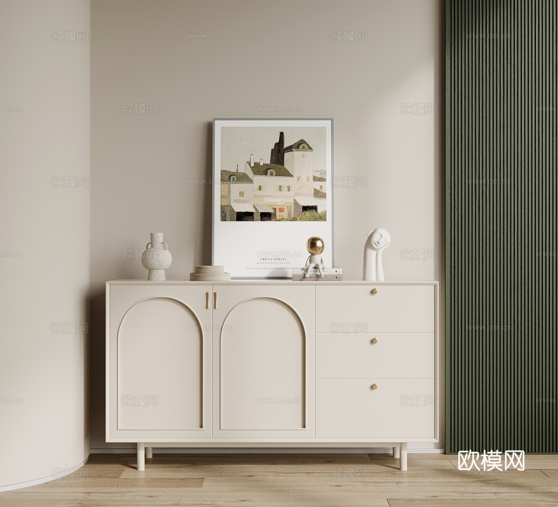 现代奶油风玄关柜 边柜 端景柜su模型