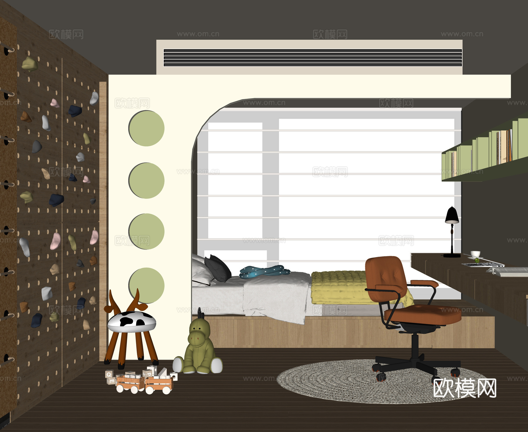 现代儿童房 榻榻米卧室su模型
