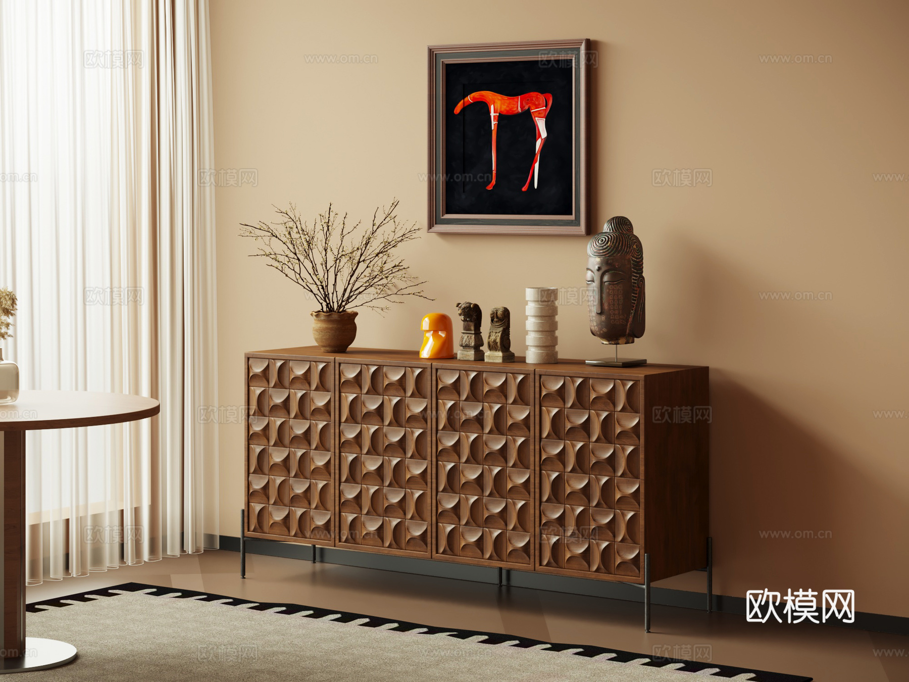 中古风玄关柜 边柜 端景柜su模型