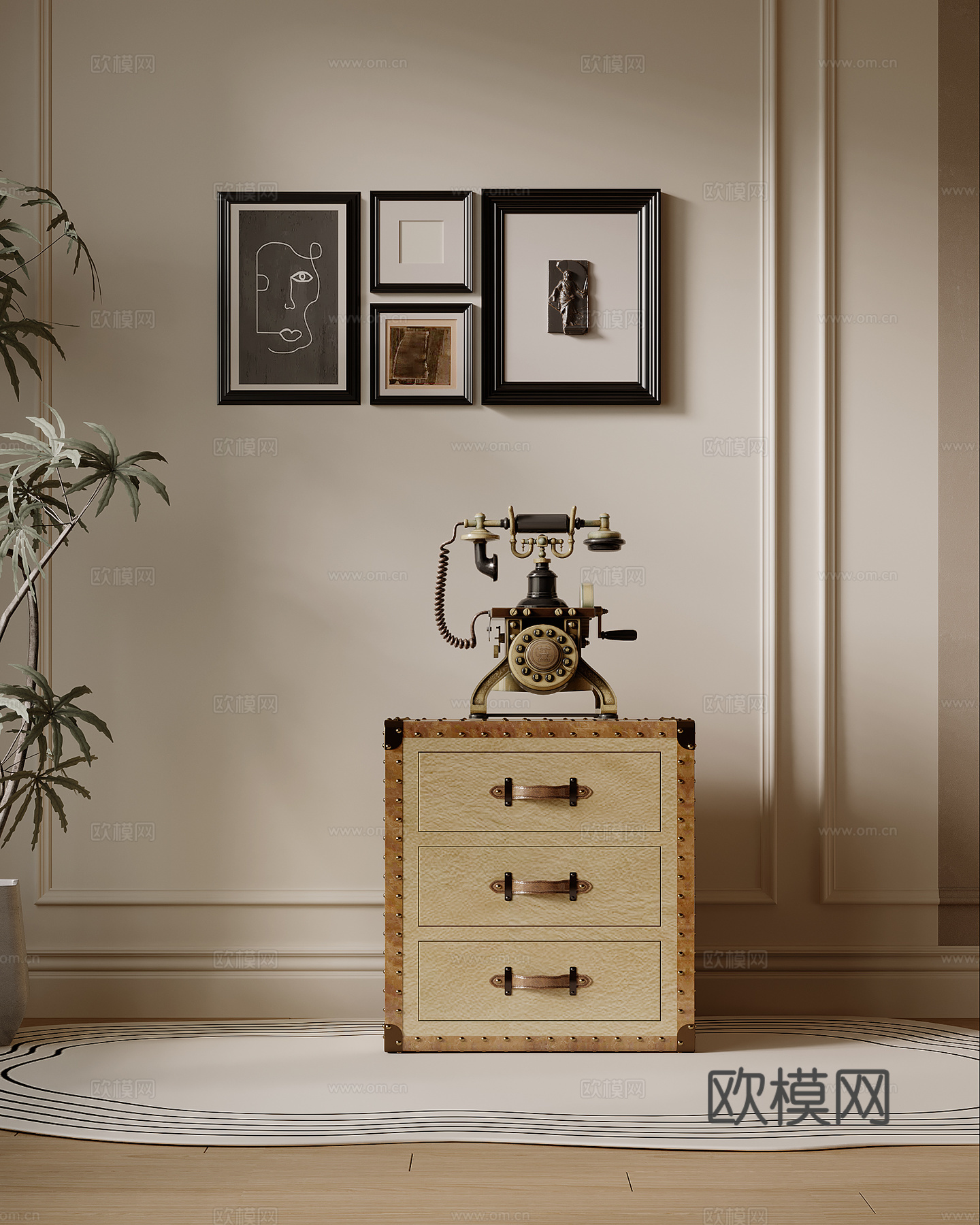 法式复古风边柜 斗柜3d模型下载