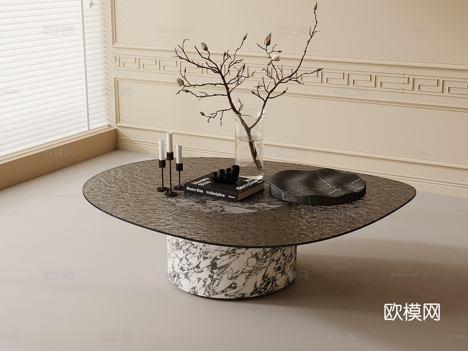 法式复古风茶几 玻璃茶几su模型