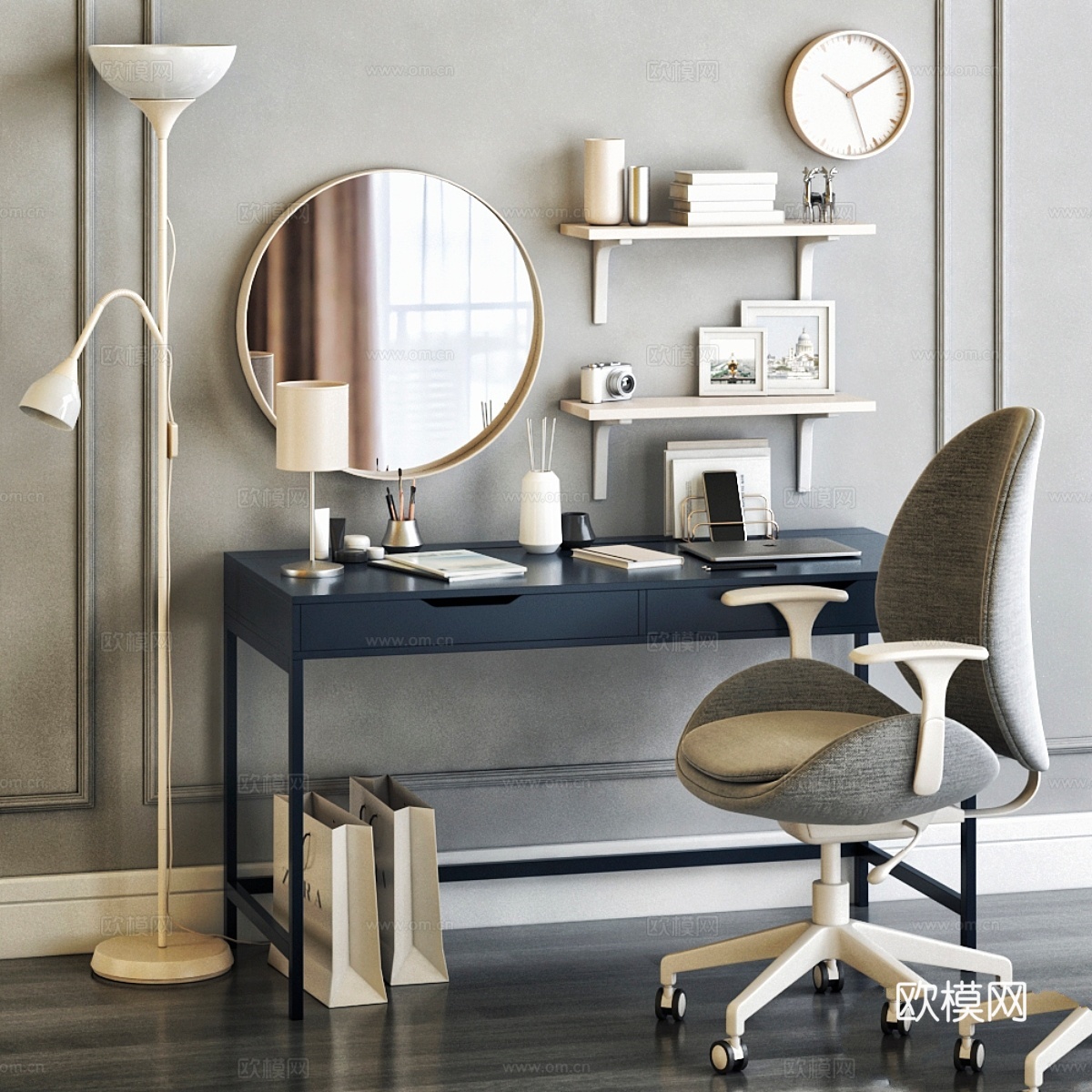 宜家女士梳妆台与工作区3d模型