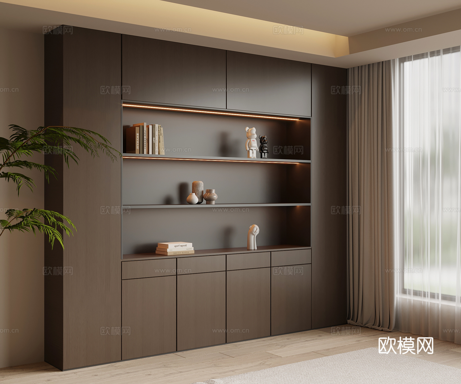 现代意式书柜su模型