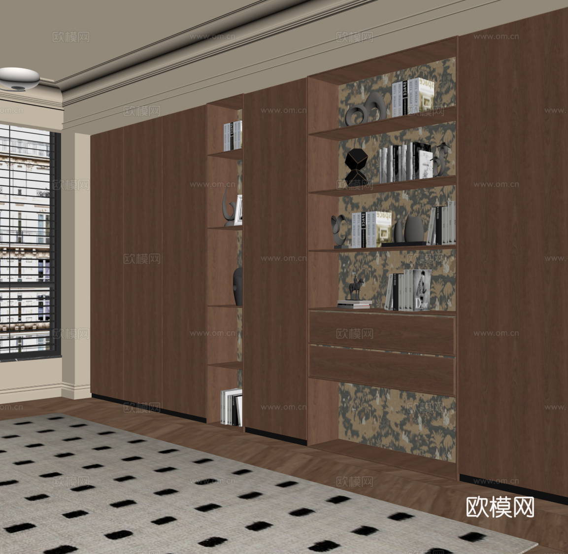 中古风书柜su模型