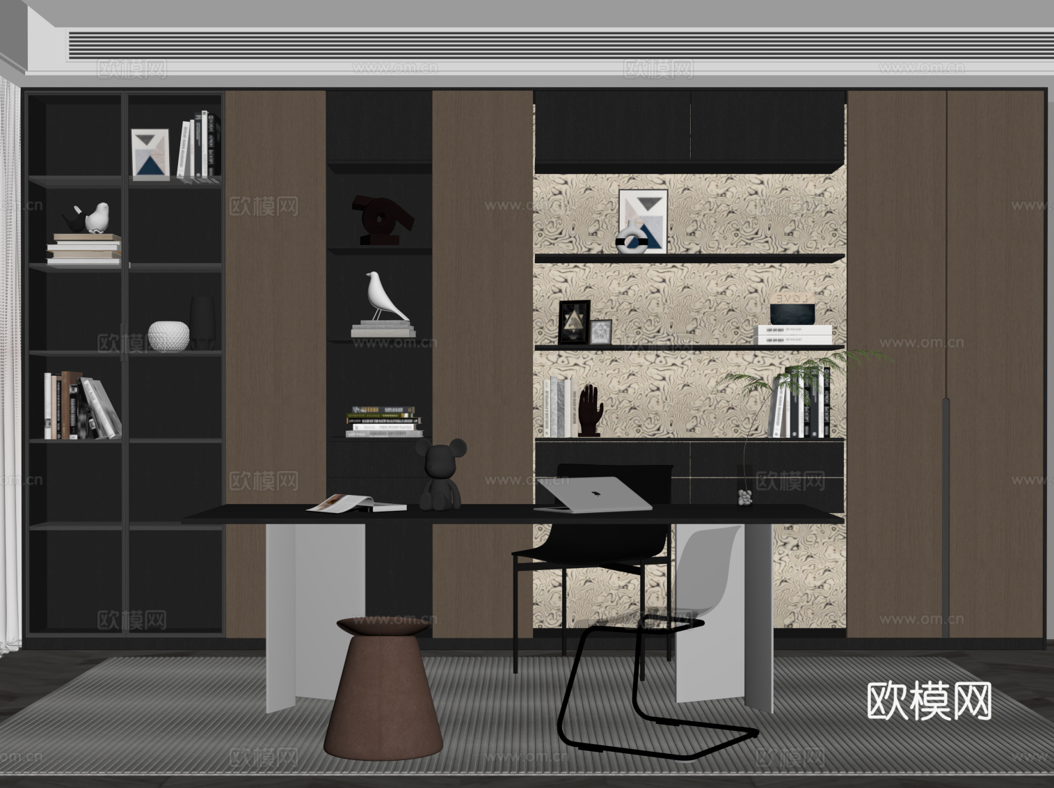 意式书房su模型