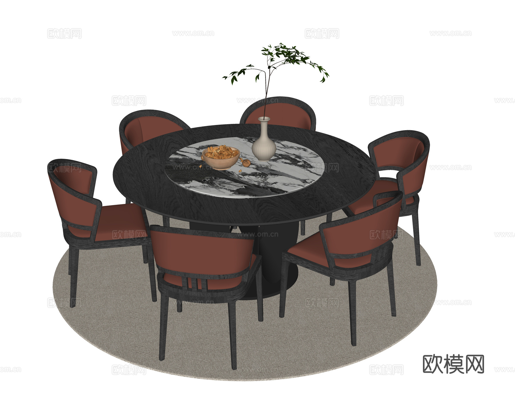 现代餐桌椅 圆形餐桌 餐椅su模型
