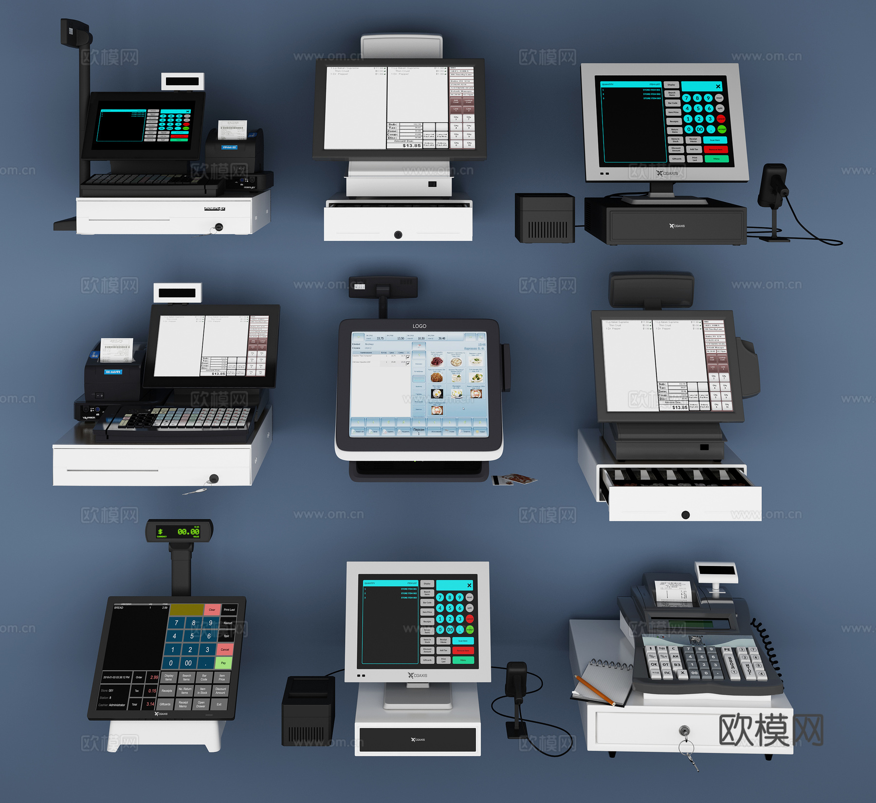 12 收银机组合 物件3d模型下载（渲染图1）