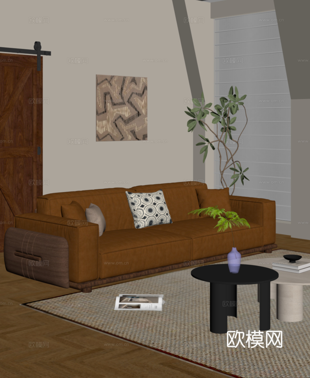 中古风多人沙发 直排沙发su模型