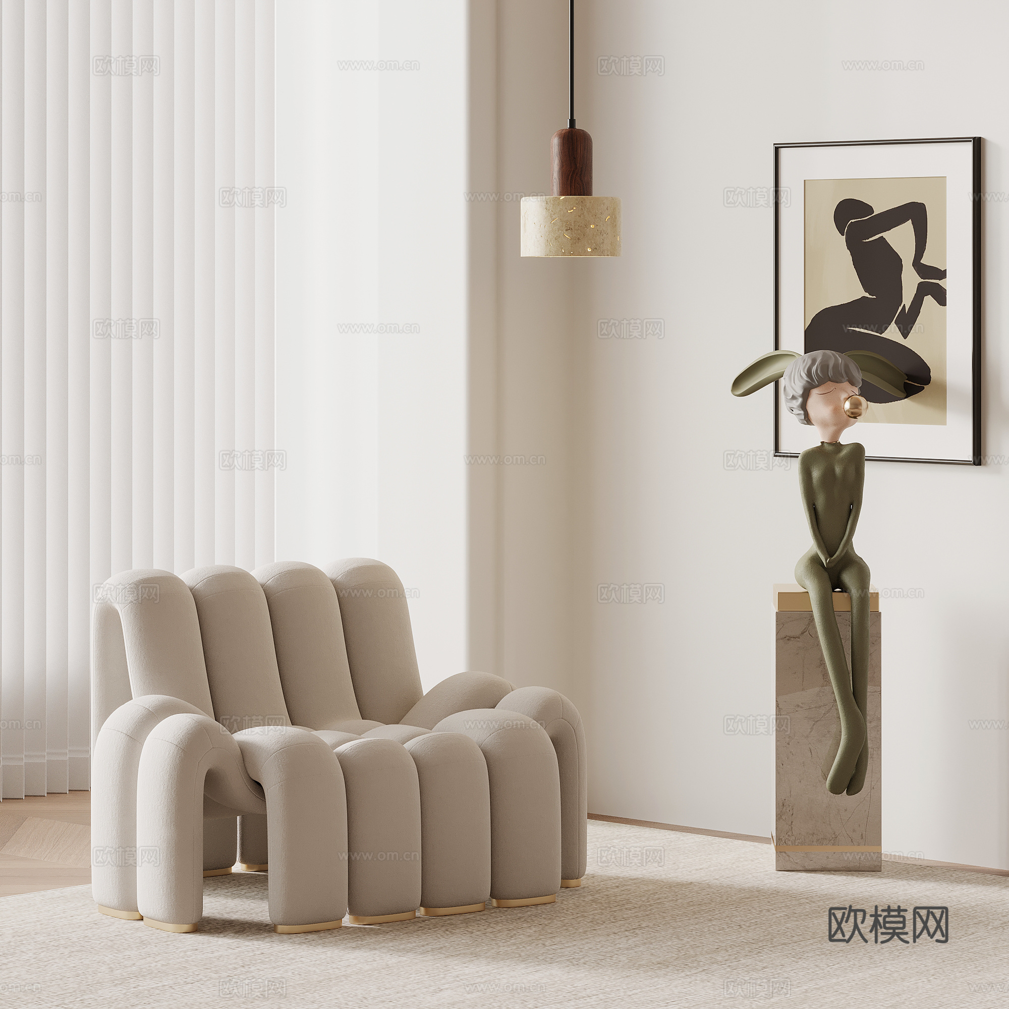 现代奶油风休闲椅 雕塑摆件su模型