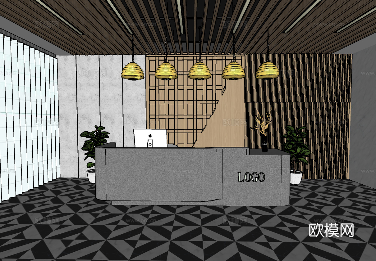 公司前台 现代简约风 接待台su模型