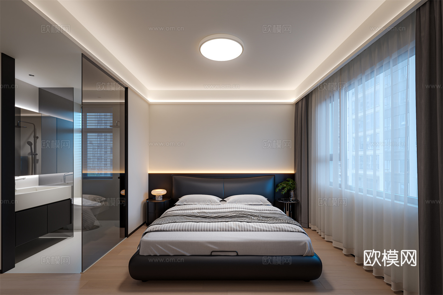 现代主卧全景3d模型
