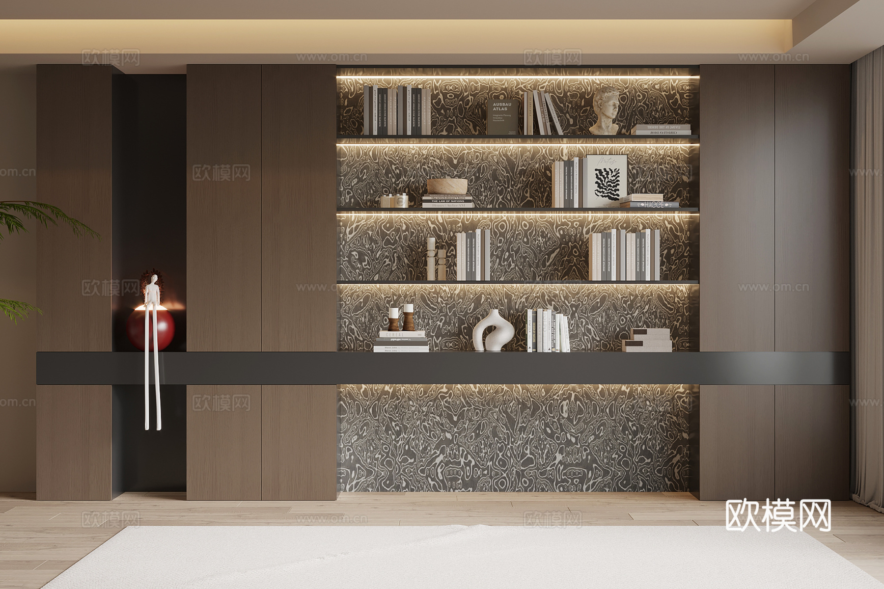 现代意式书柜su模型