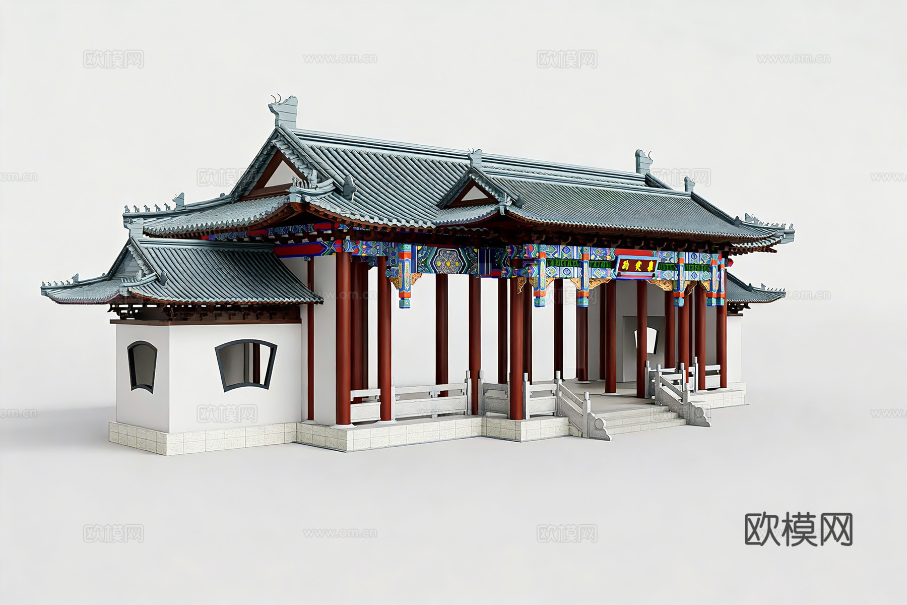 中式庭院建筑小品 中式古亭 传统亭廊组合 建筑小品 园林建筑su模型