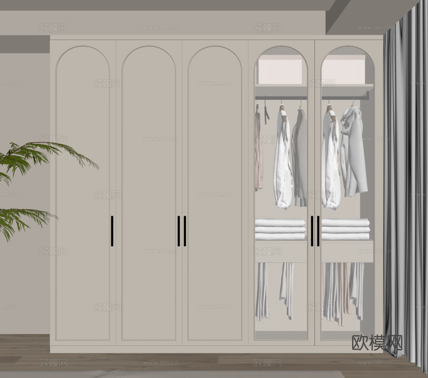 法式奶油风衣柜su模型