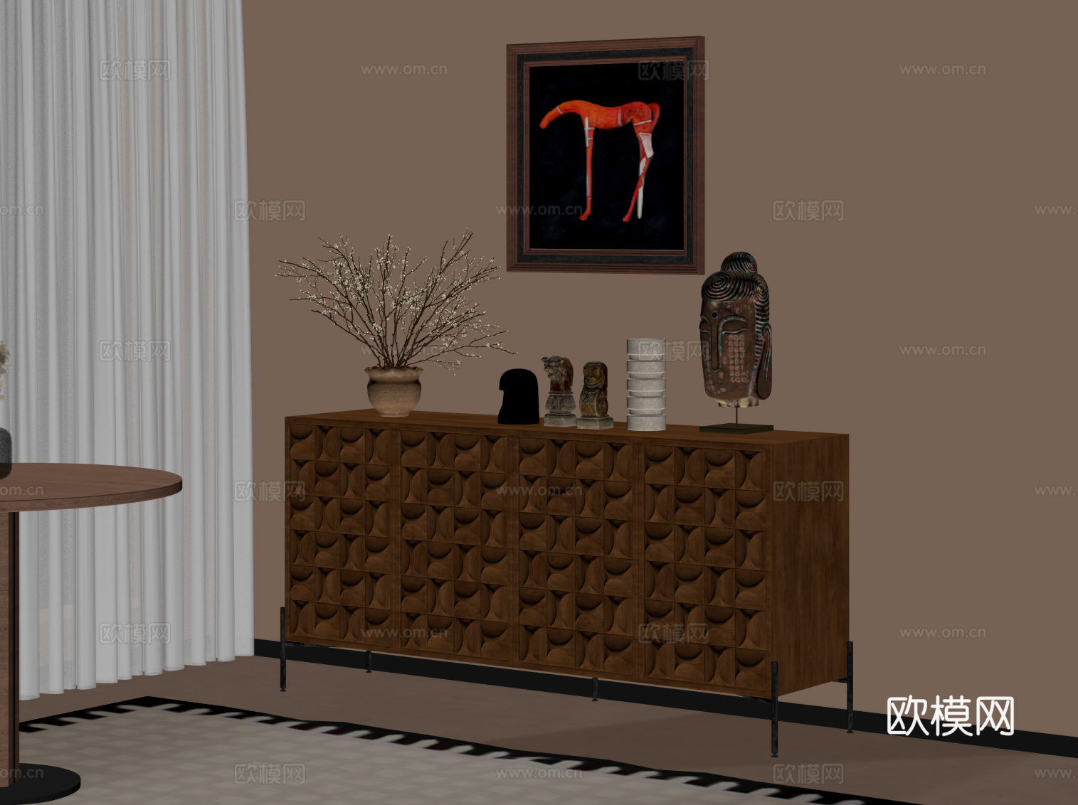 中古风玄关柜 边柜 端景柜su模型