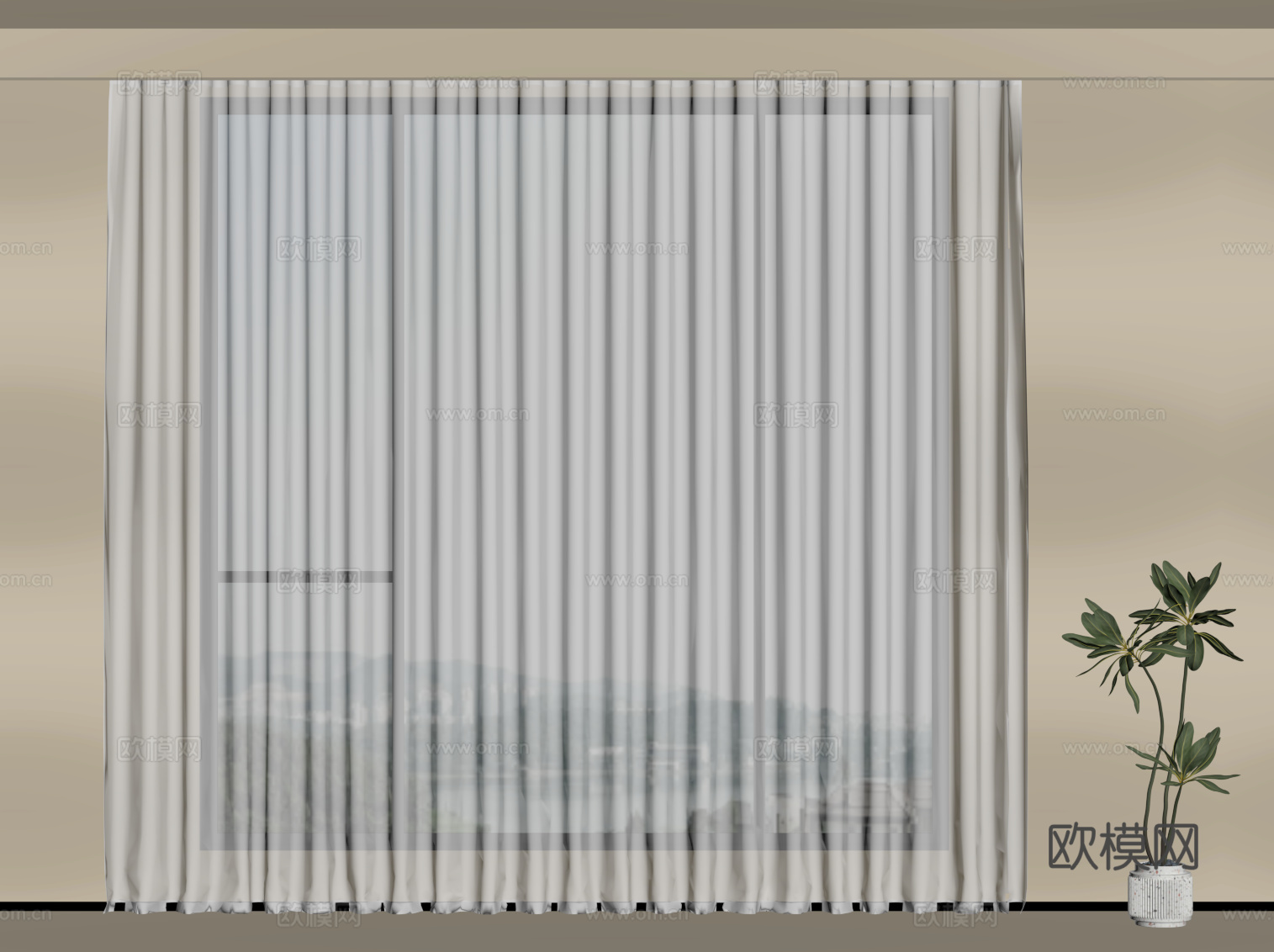 现代窗帘su模型