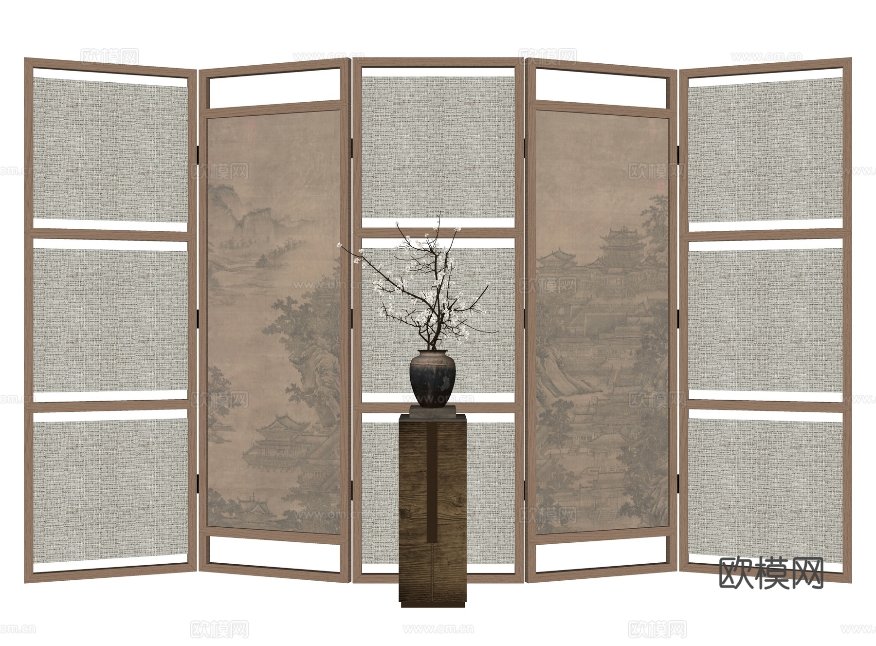 新中式屏风隔断su模型