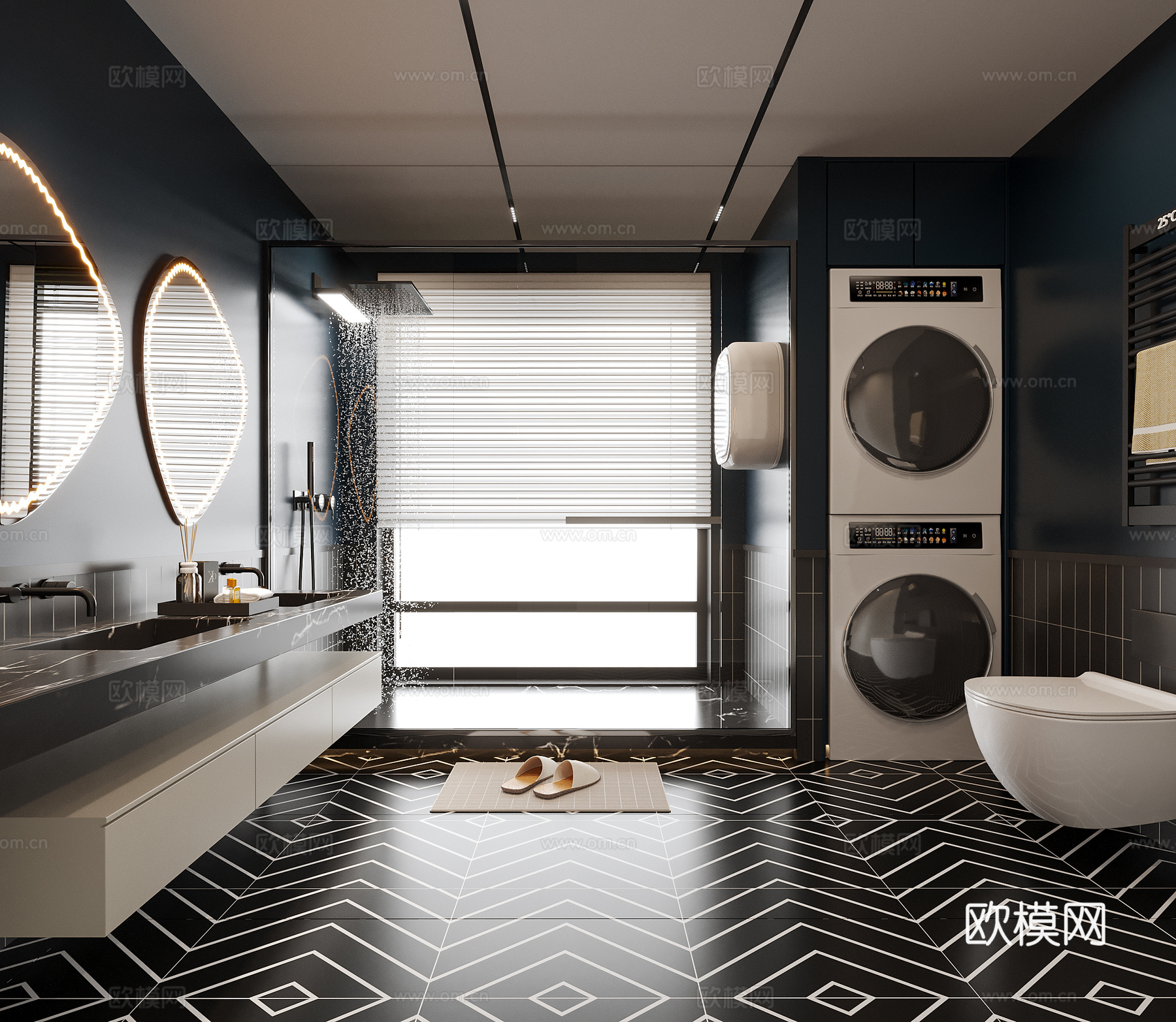 美式卫生间 洗手台su模型