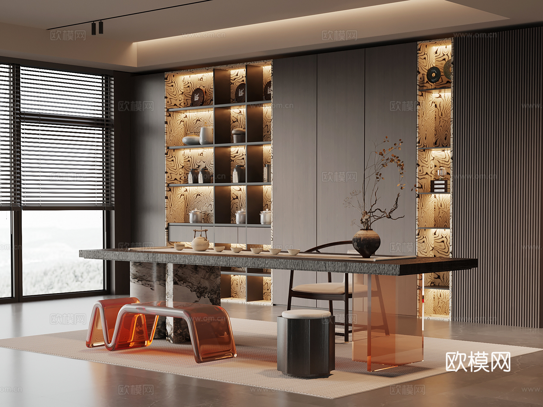 意式书房 书柜 书桌椅3d模型下载