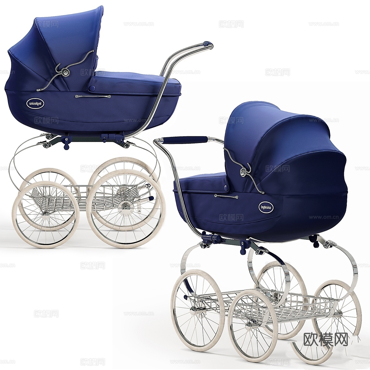 英格丽娜经典款海军蓝婴儿车3d模型下载