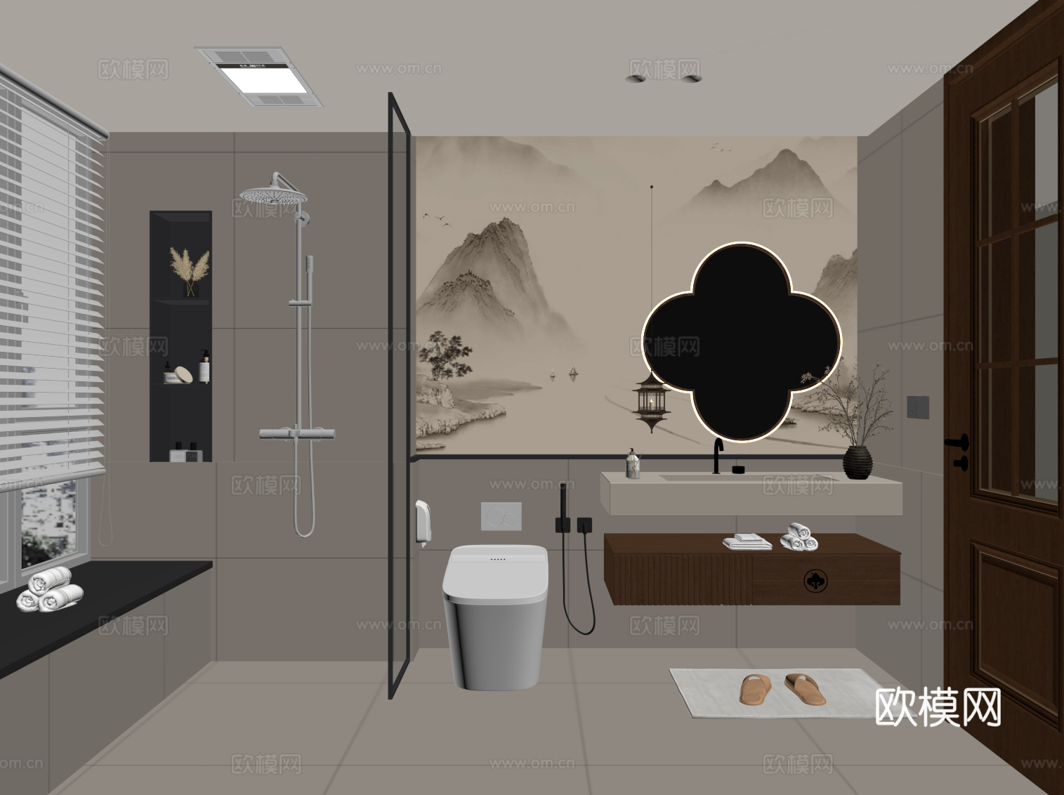 新中式卫生间su模型