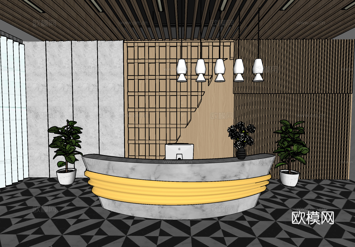 公司前台 现代简约风 接待台su模型