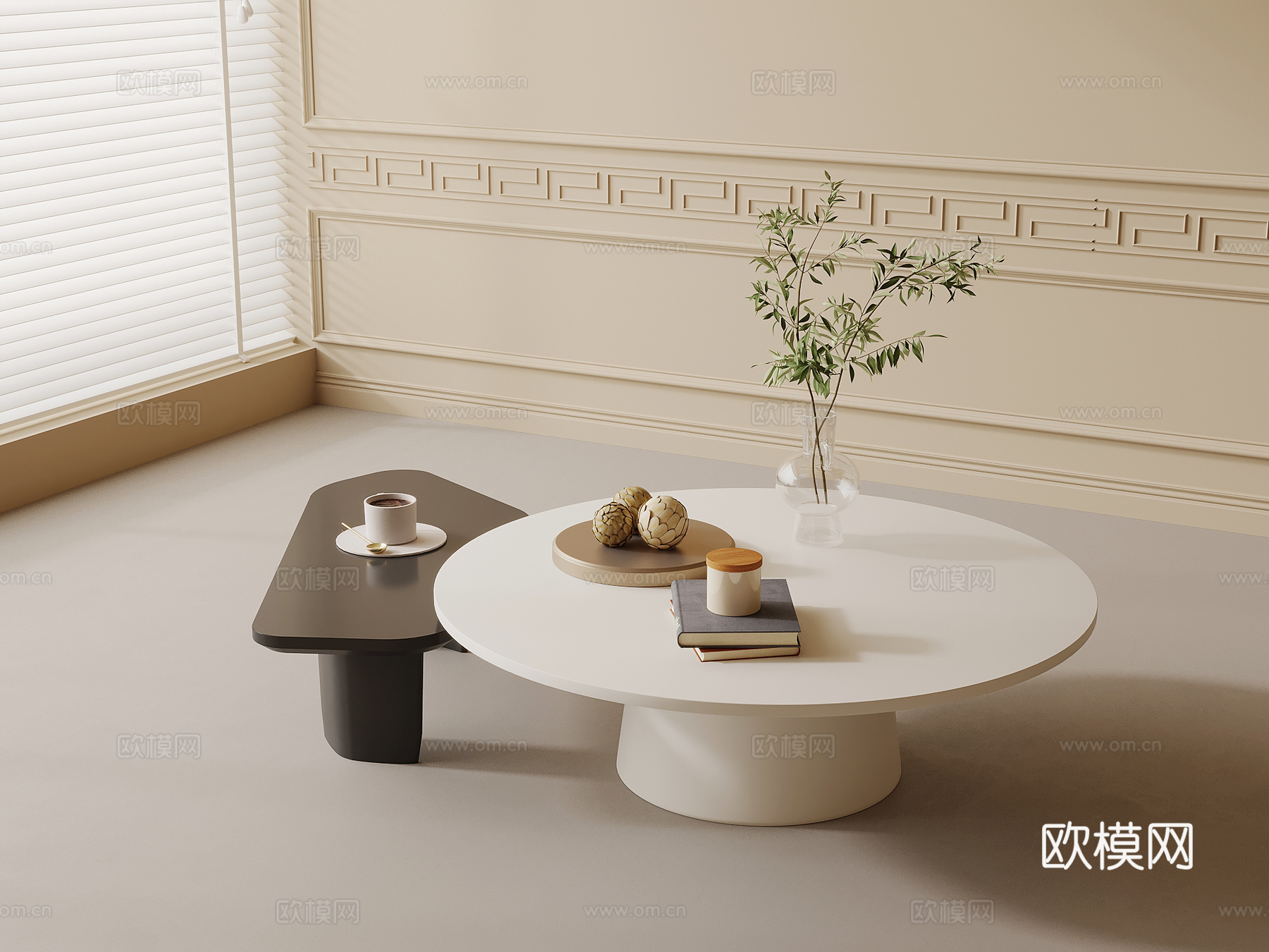 现代奶油风茶几 子母几su模型