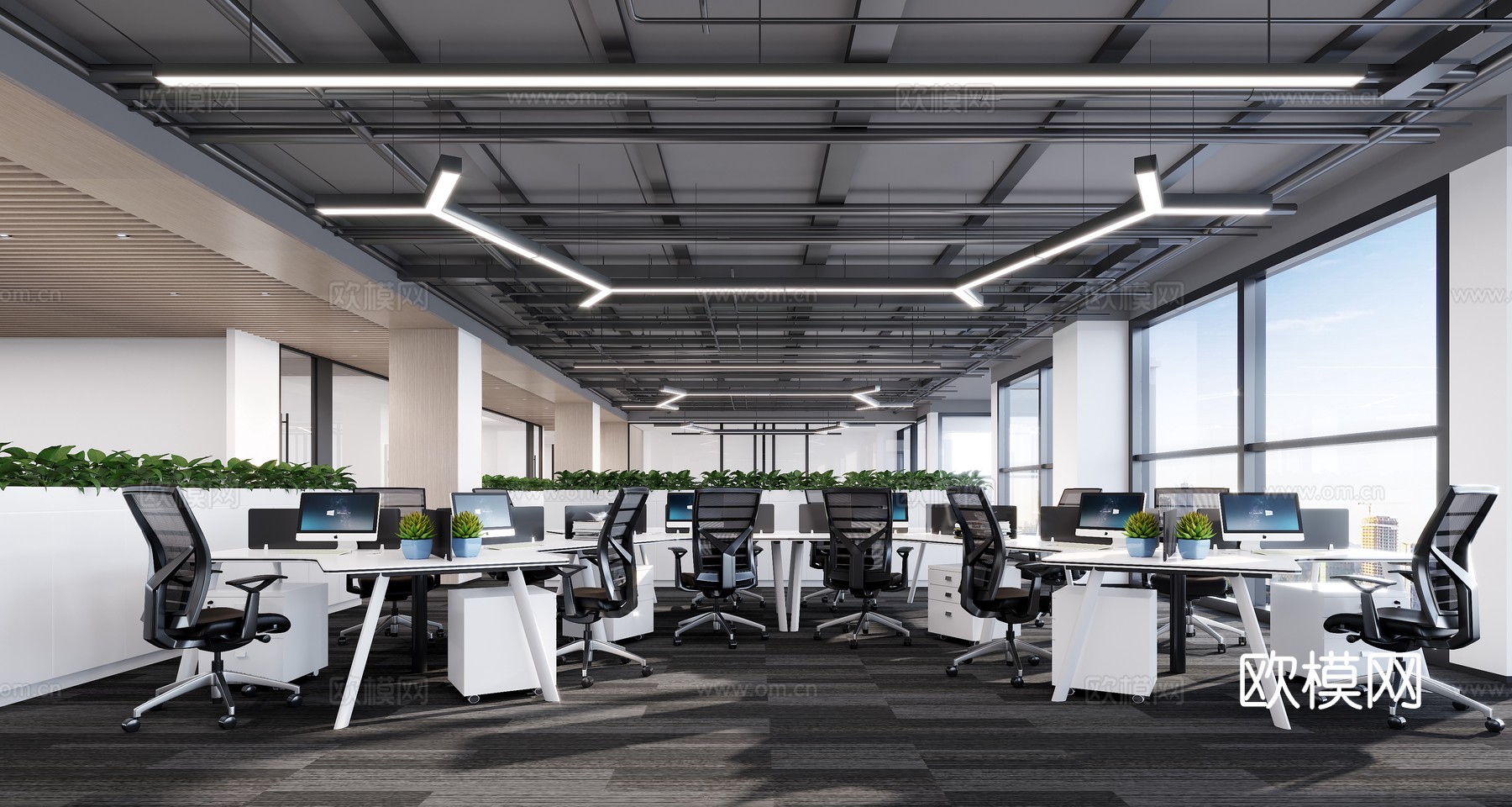 现代开敞办公区3d模型