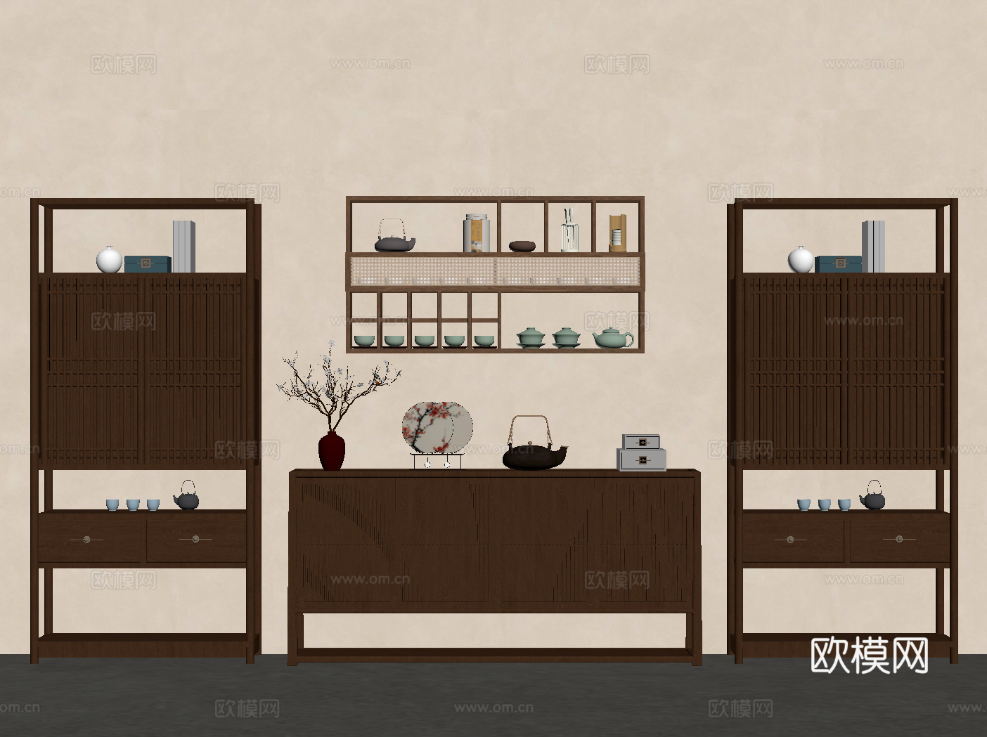 新中式玄关柜 博古架su模型