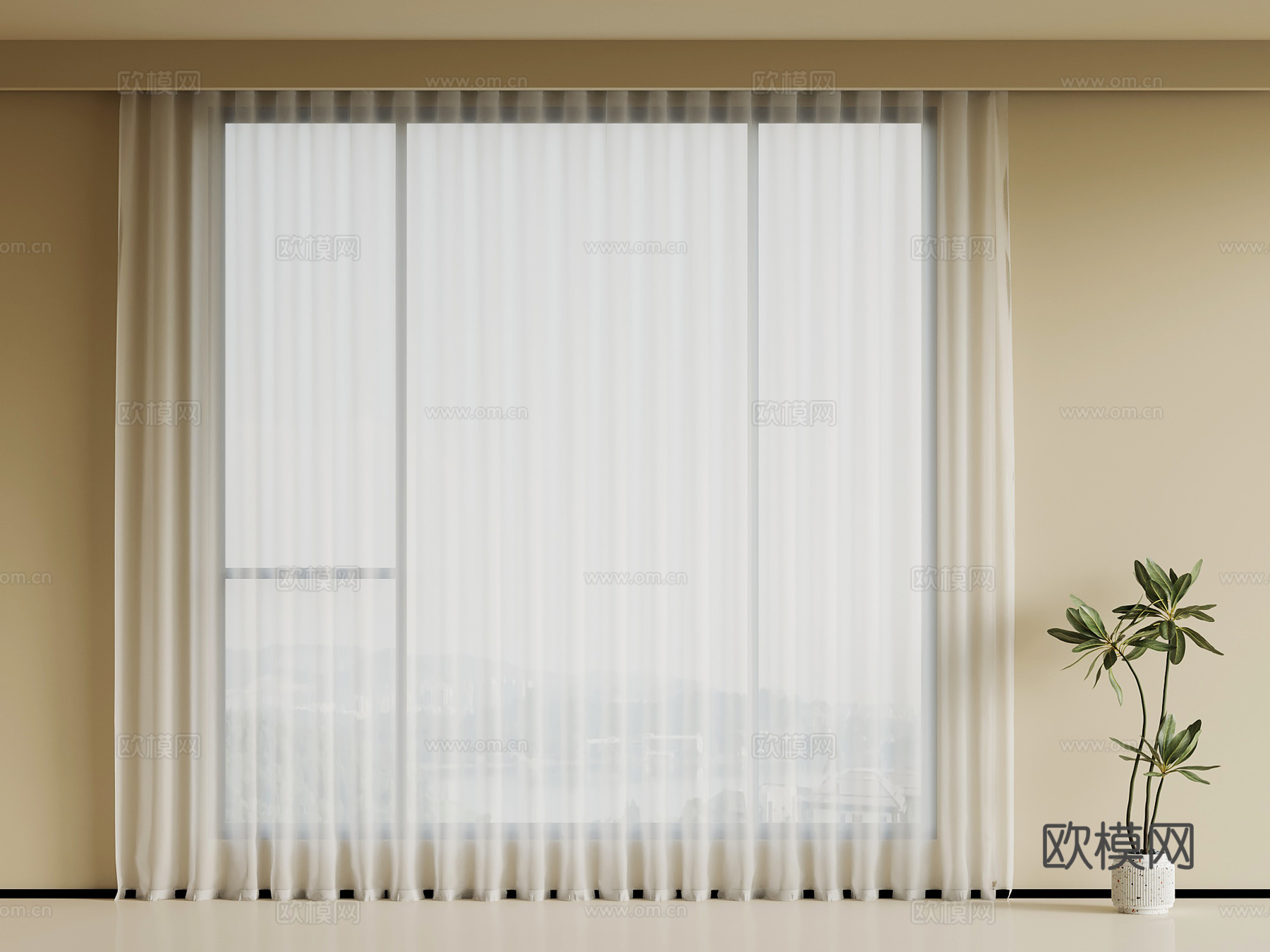 现代窗帘su模型