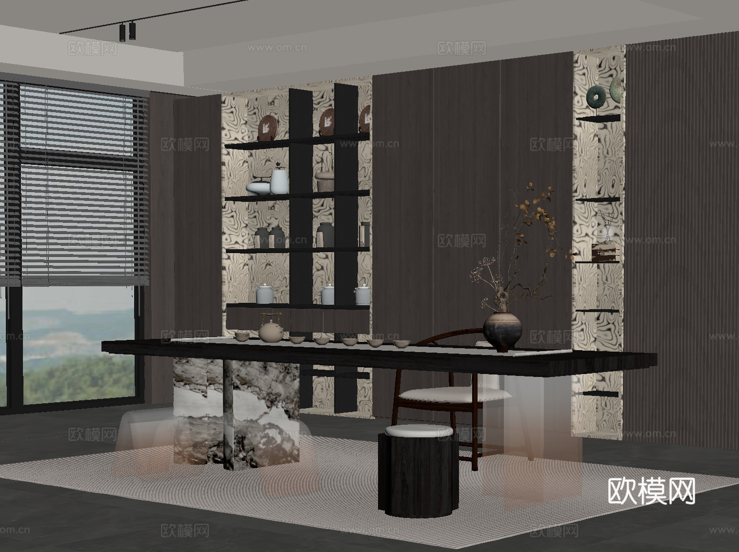 意式书房 书柜 书桌椅su模型