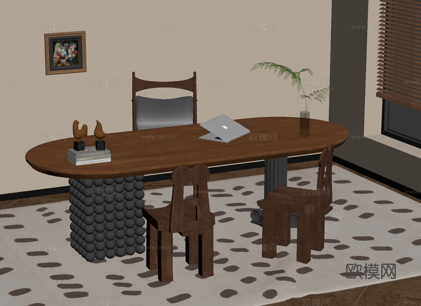 中古风书桌椅 办公桌椅su模型