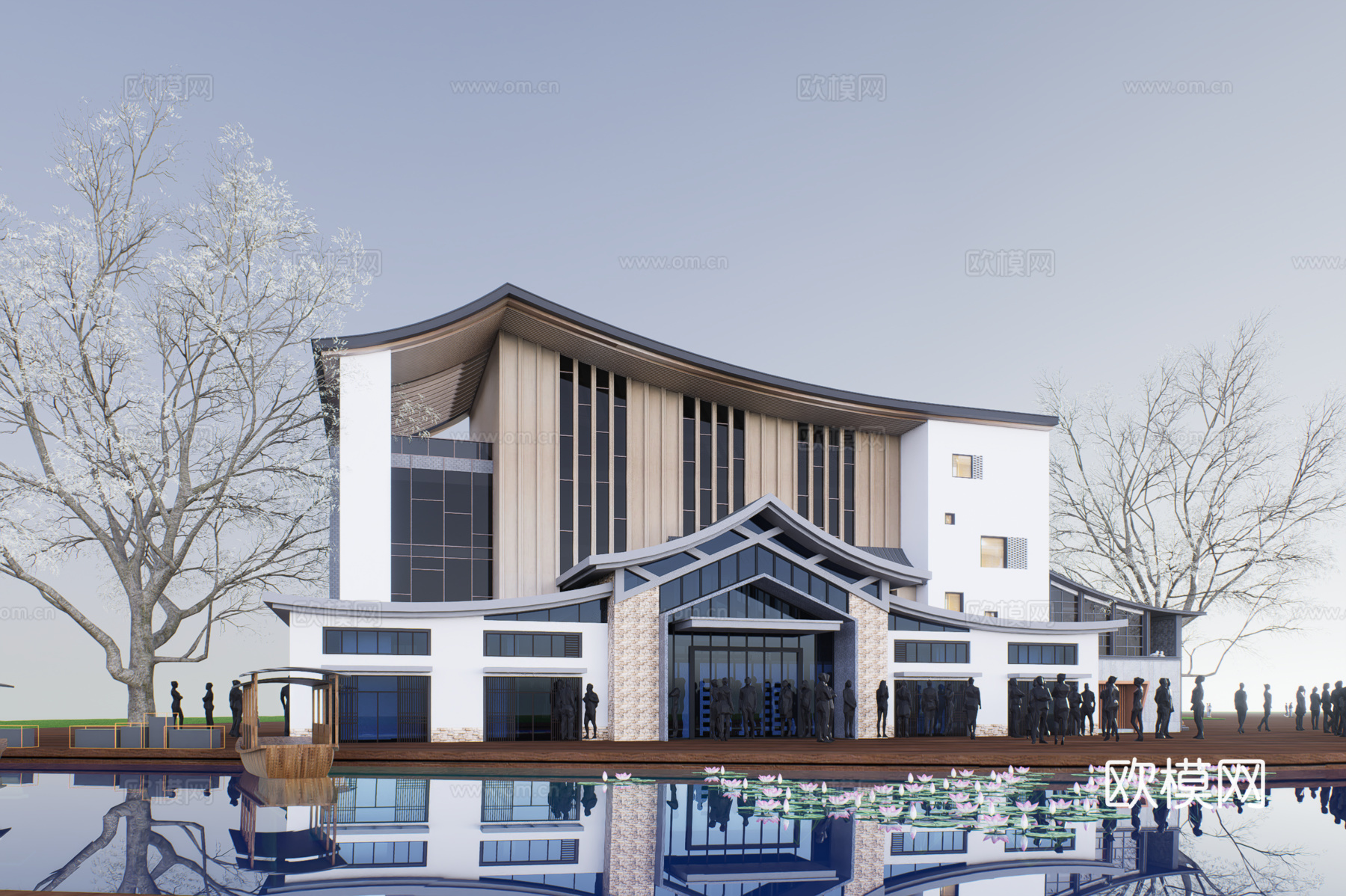 中式酒店办公楼su模型