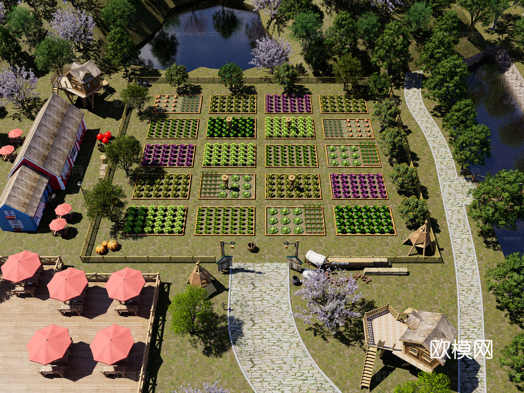 现代生态农场景观 亲子采摘园 乡村菜地 亲子农园 农业观光园su模型