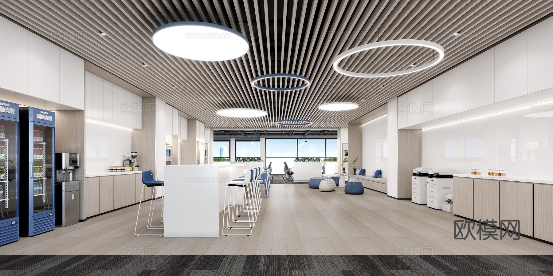 现代办公水吧区3d模型下载