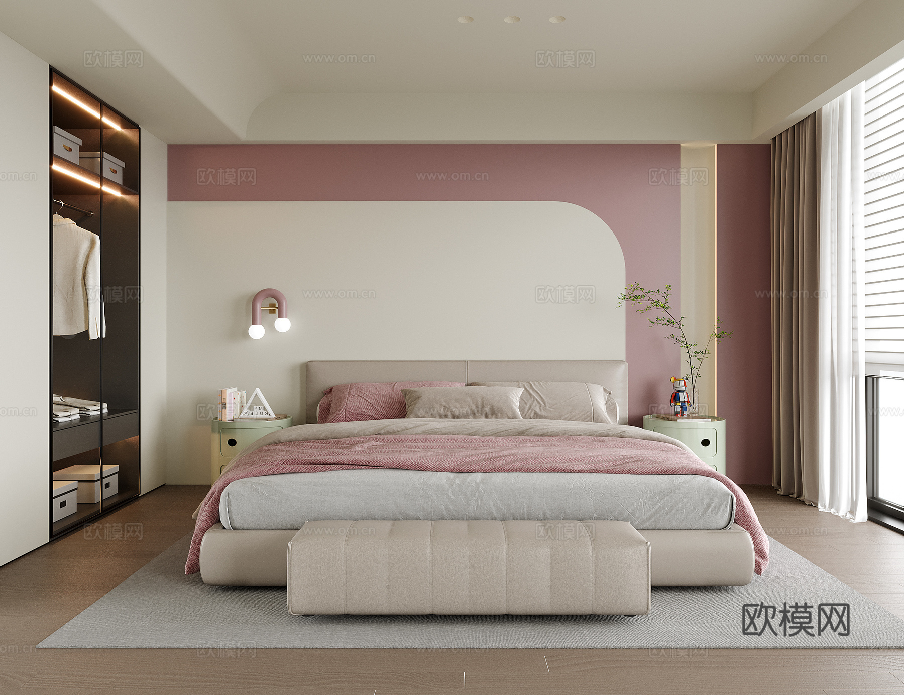 现代女孩房 儿童房 儿童床su模型